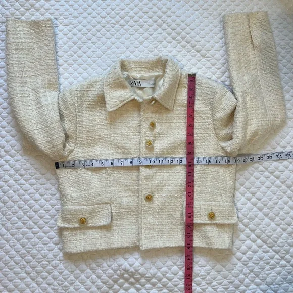 Zara Womens White Bone Gold Buttons Cardigan Sweater Size M - Picture 10 of 12